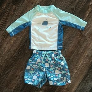6-12 mo baby boy swim trunks rashguard set